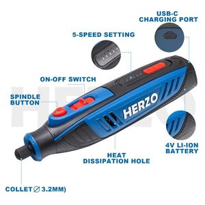 סט כלים רוטרי מיני אלחוטי HERZO 4V עט חריטה רב תכליתי לטחינה וחריטה