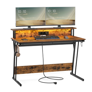 VASAGLE-Mesa RGB con superficie de fibra para juegos, escritorio con ganchos, mesa de juegos con tira de alimentación integrada - Product Image 2