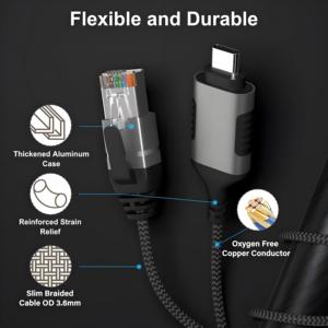 カスタムロゴ超スリムUSB CからRj45イーサネットアダプターケーブルCat6パッチコードネットワーク1000MbpsラップトップルータースイッチRj45