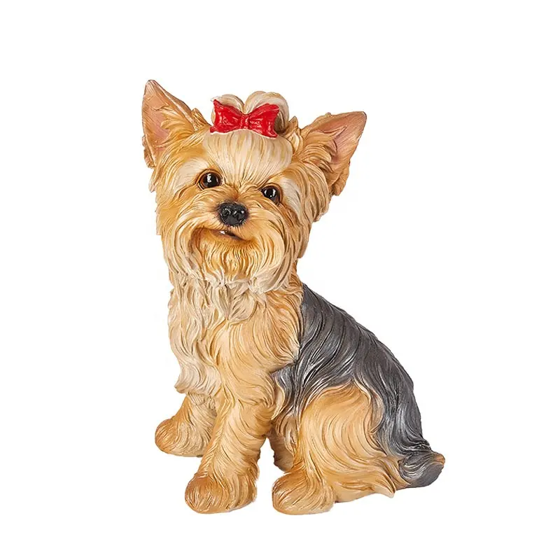 Figura realista de resina de lujo para perro Yorkshire Terrier, estatua de perro, decoración de jardín para el hogar, figura de Animal Yorkie, ornamento de poliresina