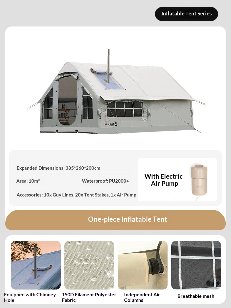 Tente gonflable intégrée + pompe à air électrique