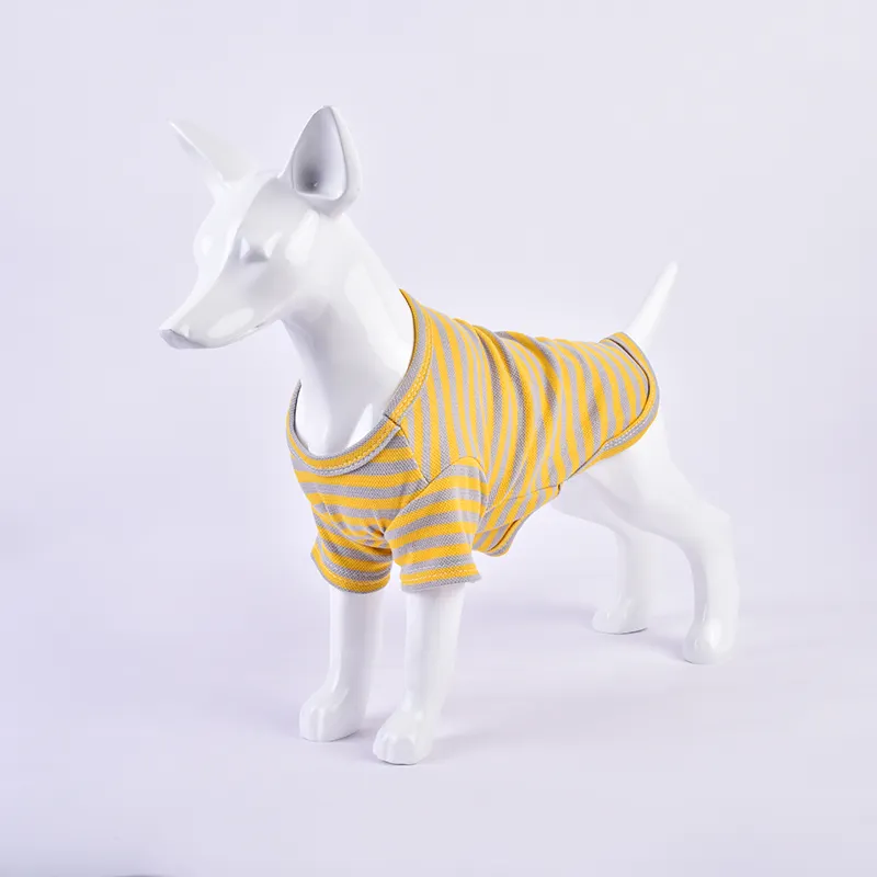 Groothandel Huisdierenkleding Zomer Hondenkleding Polyester Bedrukt Hondenjurk Shirt Streep Ontwerp Huisdierenkleding
