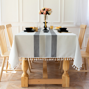 Toalha de mesa tecida simples moderno com borlas listradas, à prova de poeira mesa de jantar Mat e Home Dining Room tecido tampa decorativa