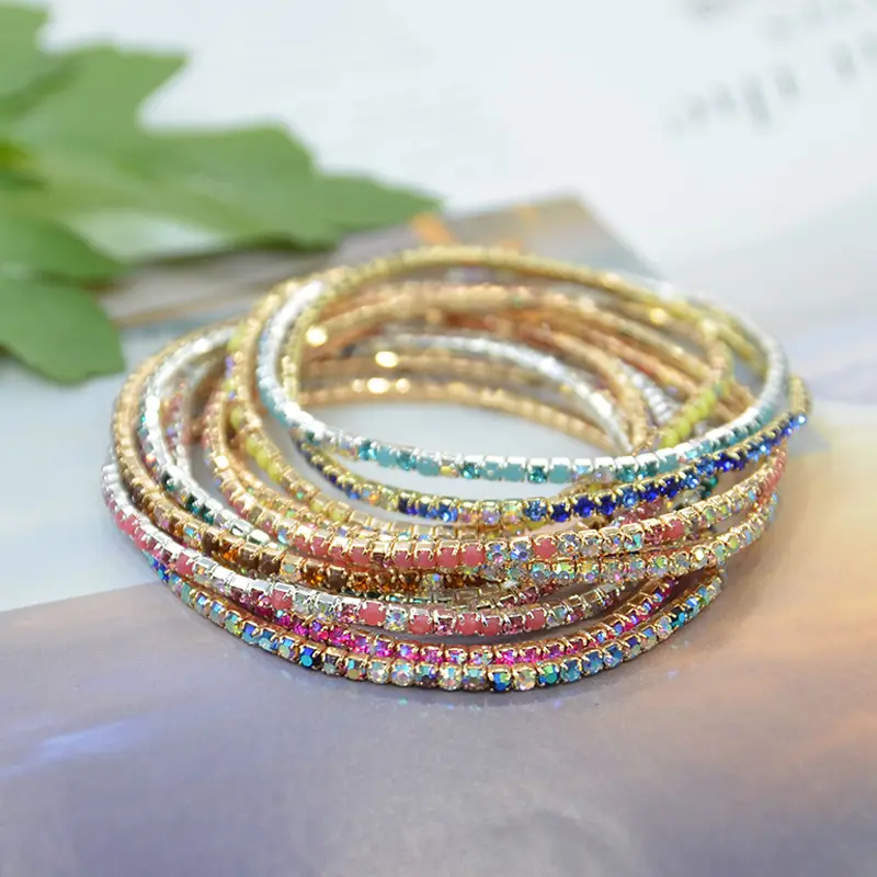 Joyería de cadena ostentosa para mujer, accesorios de pulsera con diamantes de imitación de cristal elásticos baratos de verano