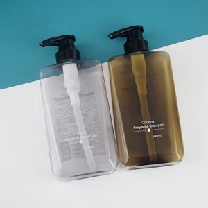 500ml Olive Grey <strong>Ridged</strong> square Pet Plastic Bottle Empty clear Gray Shampoo Container Shower Gel Packaging Pet Pump Bottle