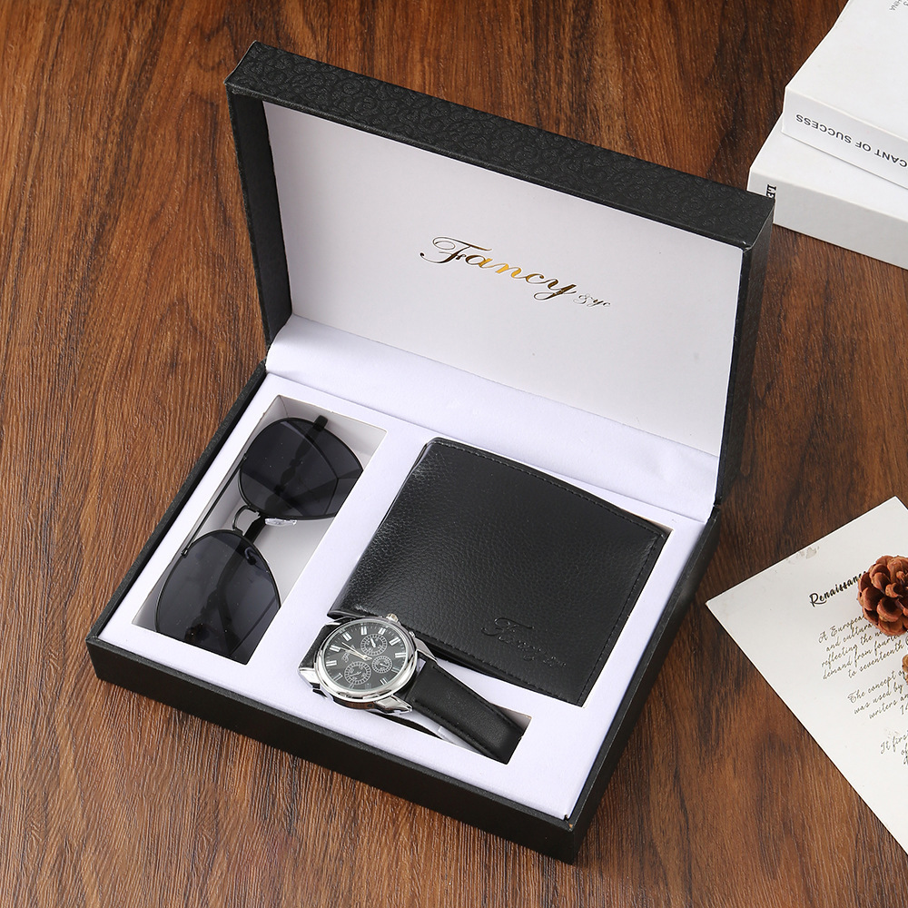 m2870 4 piece set-waterproof watch wallet sunglasses wooden box