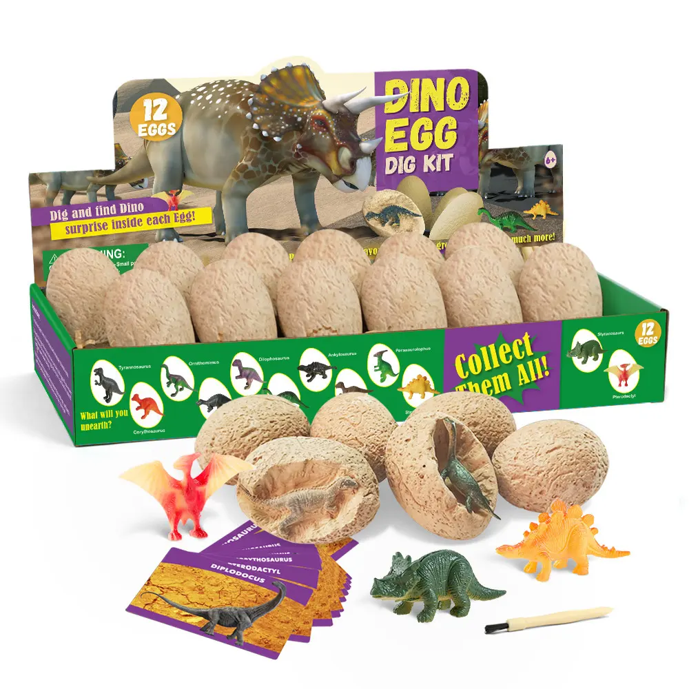 12pcs Ovos De Dinossauro Dino Egg Dig Kit Toy Easter Egg Ferramentas de Escavação Educacional Ciência Stem Fóssil Arqueologia Brinquedos Set Gift