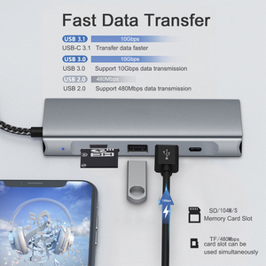 Commercio all'ingrosso 8 in 1 USB tipo-C Multi-funzione SD/TF lettore di schede, 10Gbps trasmissione dati USB 3. 0 porta, HDMI, M.2 SATA usb c hub - Product Image 3