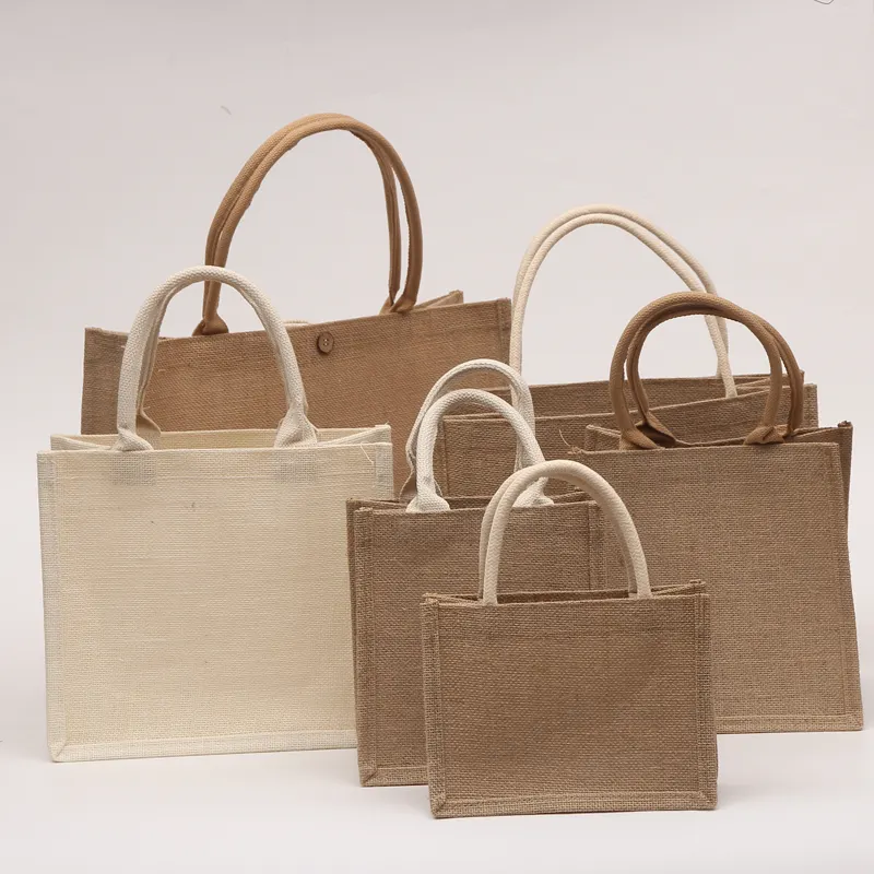 Buona vendita su amazzone borse in juta in juta riciclabili borse per la spesa in cotone con manico in tela di cotone