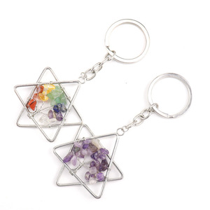 Diy Handmade colorful <strong>fancy</strong> genuine hexagram chip stones <strong>key</strong> chain holder