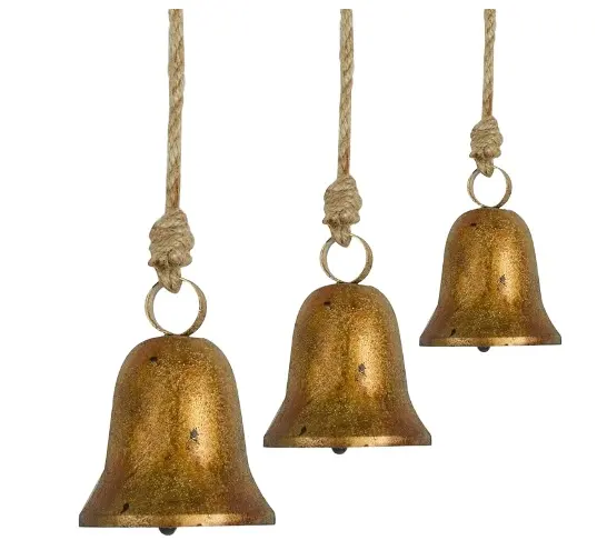 Campane di Natale rustiche fatte a mano campane Vintage in ferro con corda di iuta per appendere 3 dimensioni antiche campane fortunate per decorazioni natalizie