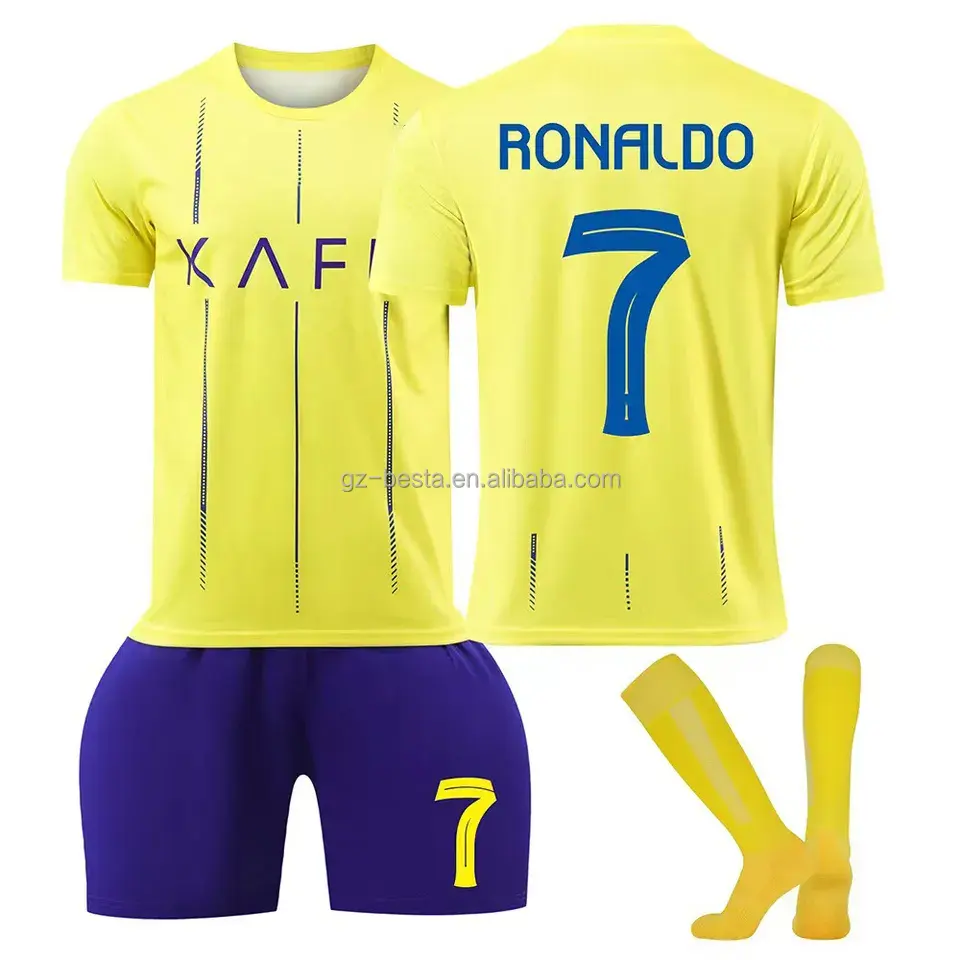 Qualidade tailandesa Al-Nassr FC #7 Ronaldo Camisas De Futebol Logos Da Equipe Personalizada Nomes Camisa De Futebol Uniforme Al Nassr Ronaldo Jerseys