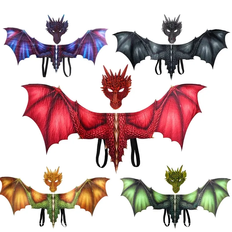 Máscara de cara y alas para niños y adultos, decoración de Halloween, fiesta de carnaval, disfraz de Animal, Cosplay de dragón