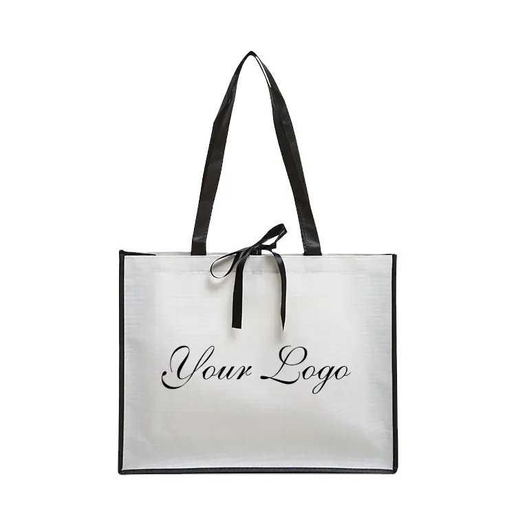 Moda de luxo bolsa eco branco costura pp tecido não tecido laminado tote carry saco do presente para fazer compras