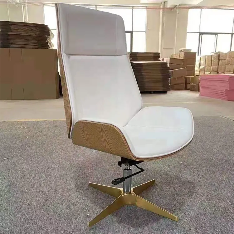 Sedia da ufficio moderna in pelle per computer girevole in legno curvato comoda per mobili per sale riunioni