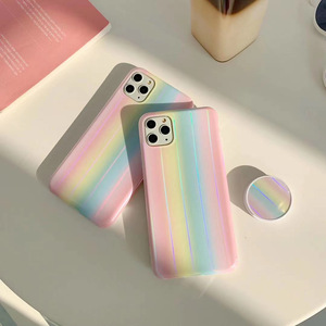 Holografik gökkuşağı telefon iPhone için kılıf 11 pro Max, yumuşak degrade renkli cep kapak iPhone Xr Holo kılıf mermer