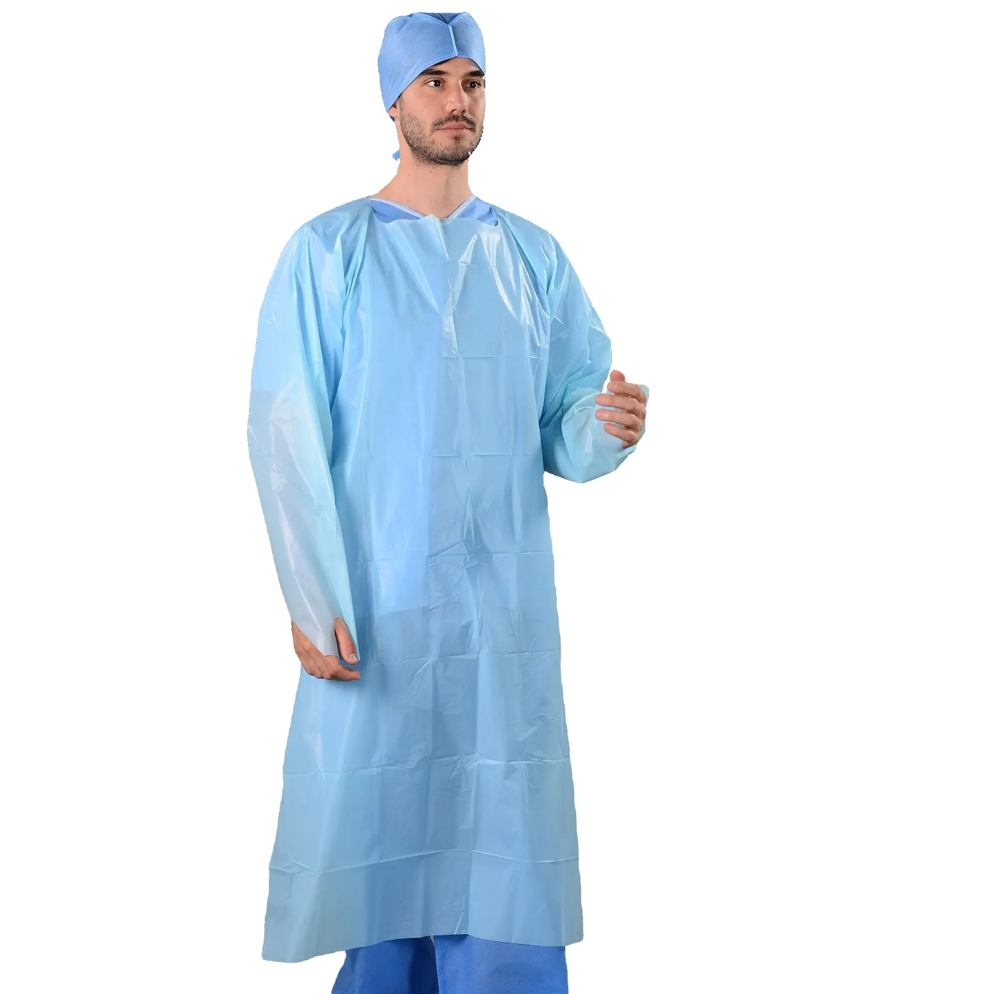 Vestido descartável do isolamento do CPE da cor branca azul vestido plástico impermeável do CPE do avental