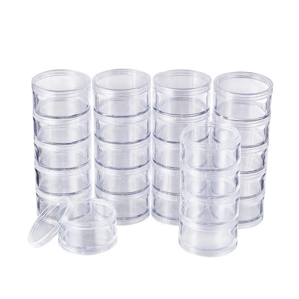 Recipientes de plástico redondos empilháveis, 21833 15g/30ml 5 coluna (5 camada/coluna) caixa de frascos de armazenamento de contas para contas, botões, artesanato