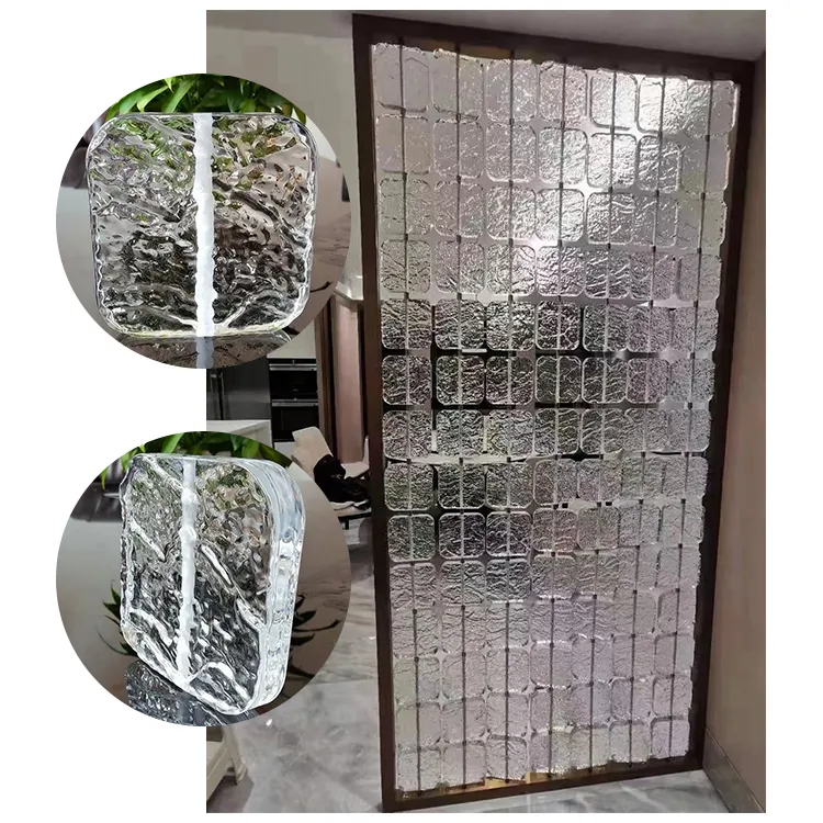 Polished R Corner Small Glass Brick With Single Hole For Full Height Partition Wall Stone Texture Crystal Clear Glass Bricks