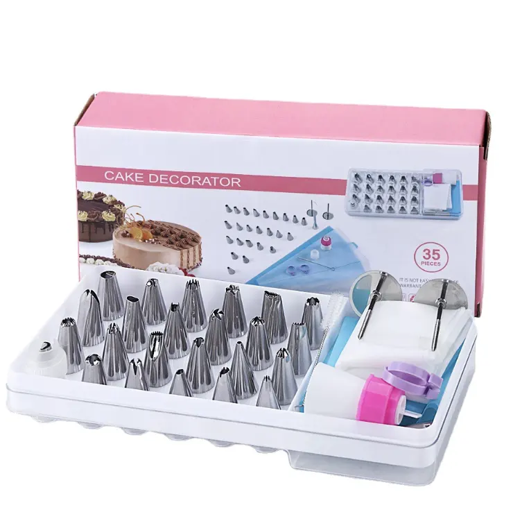 Baru Warna Box 35 Potong Kue Dekorasi Mulut Set Piping Tips Stainless Steel Dekorasi Piping Nozel Set untuk Kue baking