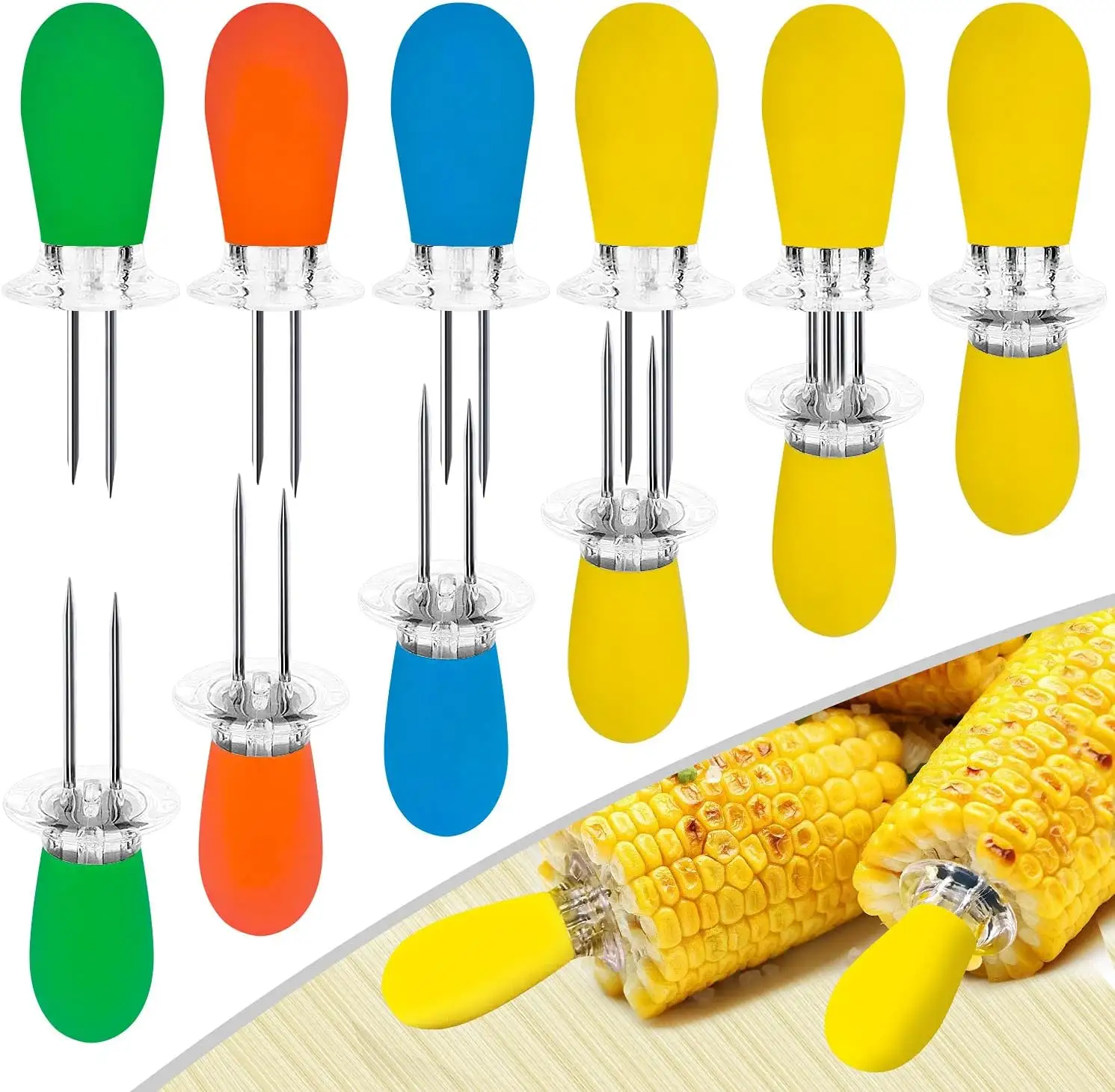 Corn Holders Corn Cob Holders Stainless Steel Corn on The Cob Holders BBQ Fork Skewers for Home Cooking Parties Camping