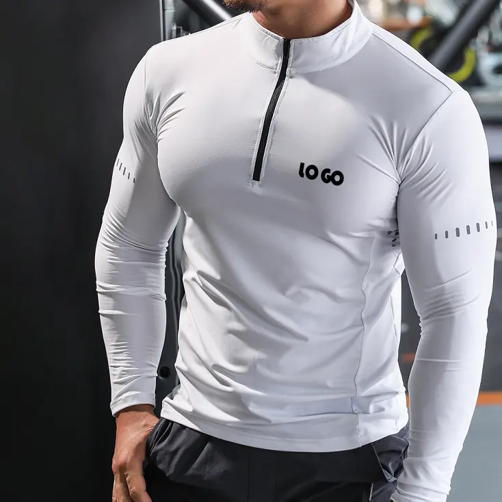 custom wholesale compressed shirts base layer mens polyester workout Tshirts fitness long sleeve compression shirt