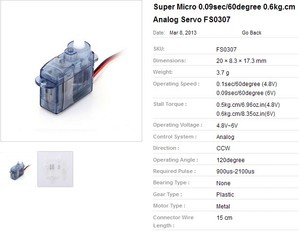 6V 0.6Kg.Cm Analog <strong>Servo</strong> FS0307 4.4G 0.09Sec Plastic Gear With 20T Plastic Case Metal Brush Motor for <strong>Arduino</strong> Car Hobbydrivers - Product Image 6