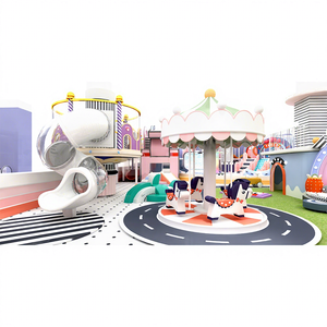 Aire de jeux intérieure | Château de couleur macaron avec mur d'escalade géant en forme de cheval de dessin animé + piscine à bulles + trampoline et toboggan de château - Product Image 1