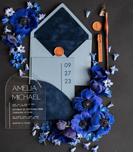 Tùy Chỉnh Sang Trọng Nhung Màu Hồng Màu Be Phong Bì Vòm Rõ Ràng Frosted Acrylic Thiệp Cưới Thiệp Mời Guilded Với Lá Vàng Rsvp Thẻ - Product Image 5