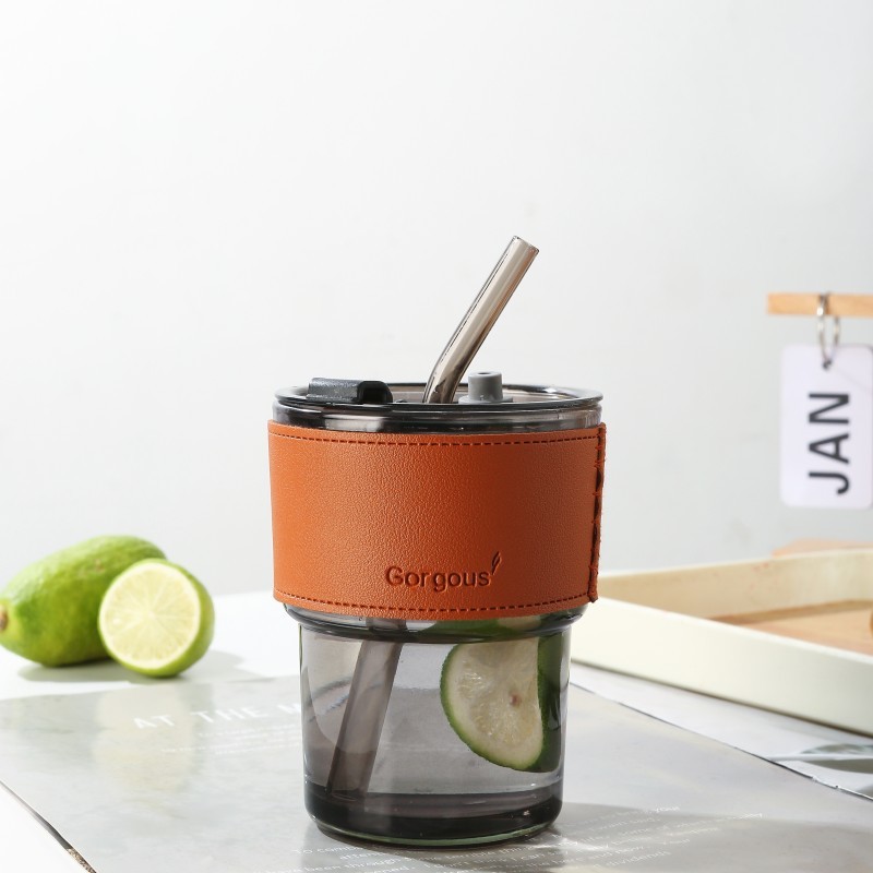 Smoky gray lid, straw, leather case, and color box