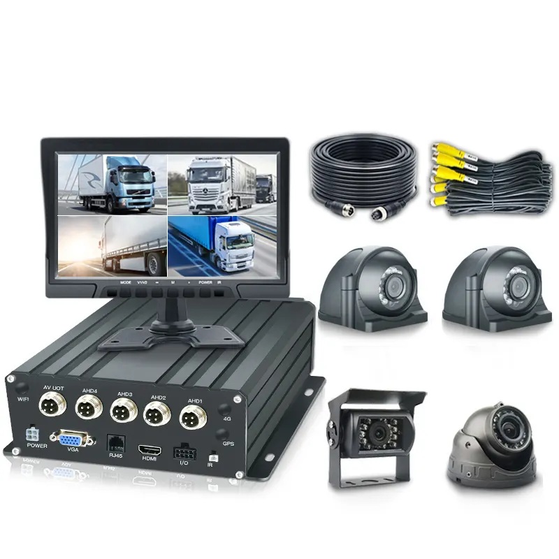 Otobüs kamyon güvenlik kamera sistemi 1080P H.264 4CH MDVR SSD HDD araba dvr'ı 4 kanallı mobil CCTV monitör kiti