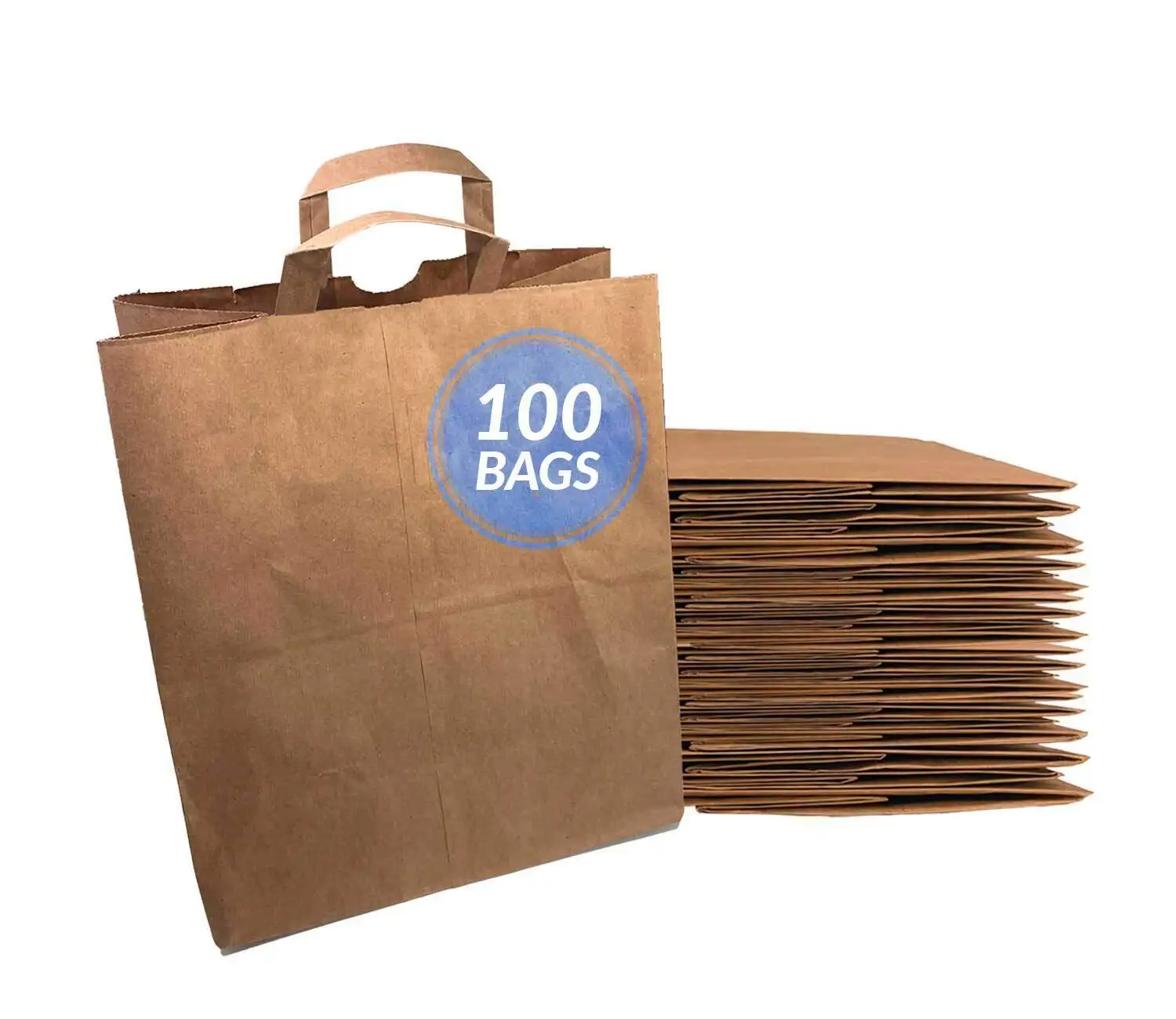 Бумажные продуктовые пакеты с ручками 100 шт. 12 "x 7" x 14 "большие бумажные продуктовые пакеты коричневые крафт-бумажные пакеты для покупок на вынос