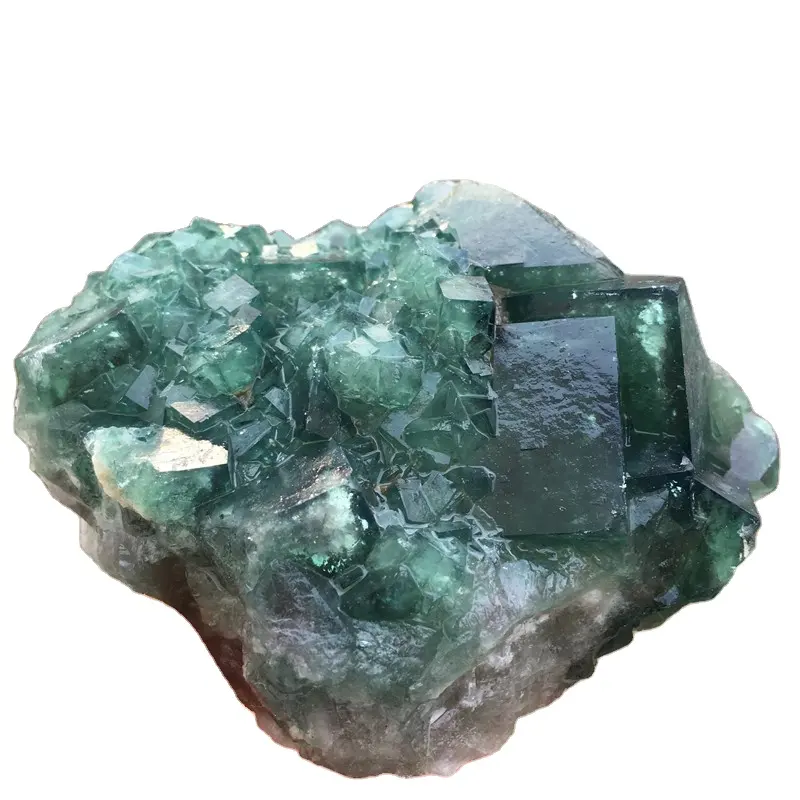Grosir Kristal Jernih Alami Cluster Kristal Penyembuhan Batu Mineral Fluorit Hijau Kasar untuk Dekorasi