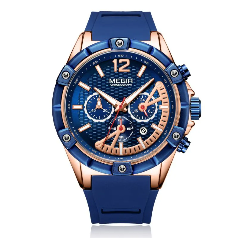 Люксовые часы от бренда megir 2083G модный кейс из силикона с ремешком, водонепроницаемые часы, спортивные часы с большим циферблатом, крутые стильные часы для мальчиков reloj Дешевые Сплав Мужские наручные часы