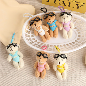 Peluches可爱潜水眼镜泳装比基尼泰迪熊小带钥匙扣Plushie迷你泰迪熊吊坠毛绒动物玩具