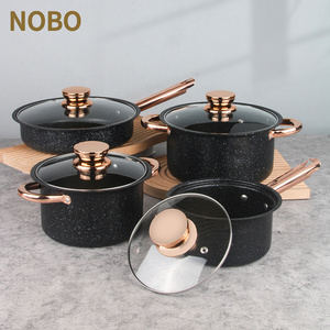 調理器具セットポットとパンセットノンスティッククッキングポットセット鋳鉄製医療石ガラス蓋付き8ピースブラックメタル - Product Image 3
