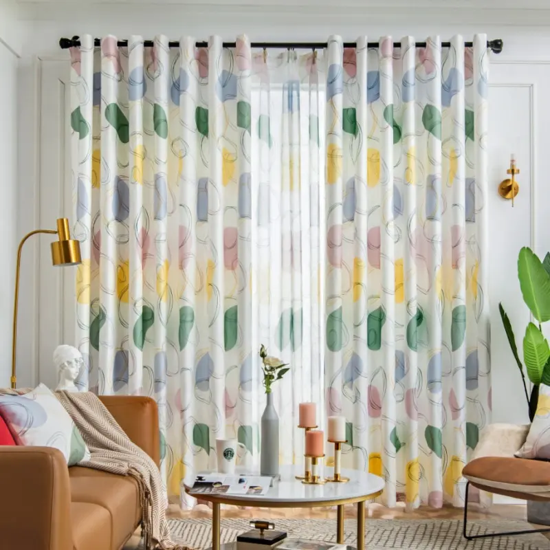 Hot Sale Polyester Circle Printed Rideau Ready Made Fancy Design Linen Printed Curtain For Home Windows