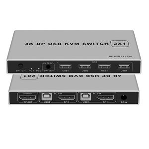 Conmutador KVM Displayport de 2 puertos 4K @ 60Hz Conmutador KVM de doble puerto DP 1,2 2X1 4KX2K @ 60Hz 2 K(2560X1440)@ 144Hz Soporte USB DP 2 en 1 Salida - Product Image 1