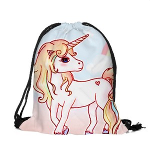 Bolsa de cordón con logotipo personalizado mochila a todo color bolsa con cordón de poliéster con estampado de unicornio de dibujos animados reciclado - Product Image 1