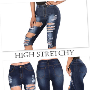 גבירותיי ג 'ינס ג' ינס קאפרי הברך אורך ripped slim ז 'אן מכנסיים נשים מכנסיים ripped גבוהה גמישות ג' ינס הברך ג 'ינס