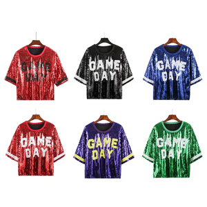 ストックゲームデイシャツカスタムトップススパンコールシャツアパレルスパンコールグラフィックサッカージャージーシャツセット女性用