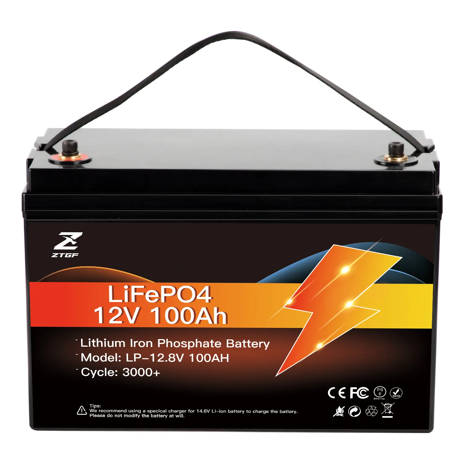 ZTGF baterai penyimpanan energi rumah tangga tenaga surya 12.8V 100Ah Lifepo4 paket baterai isi ulang 12V untuk rumah