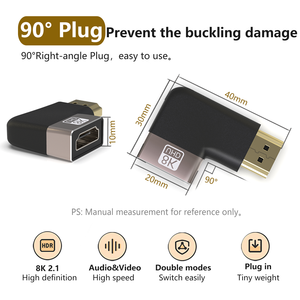 8K HD 90 Degree <strong>HDMI</strong> <strong>Adapter</strong> Right Angle Male <strong>to</strong> Female Connectors for 48Gbps H2.1V Metal Shell Plug - Product Image 4