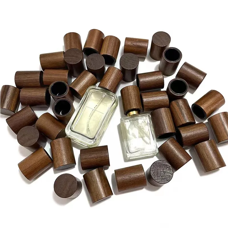 Popular Round Perfume Wooden Caps For Perfume Packaging Screw Cap For Bottles Wooden Lid Perfume Glass Bottle Wood Caps