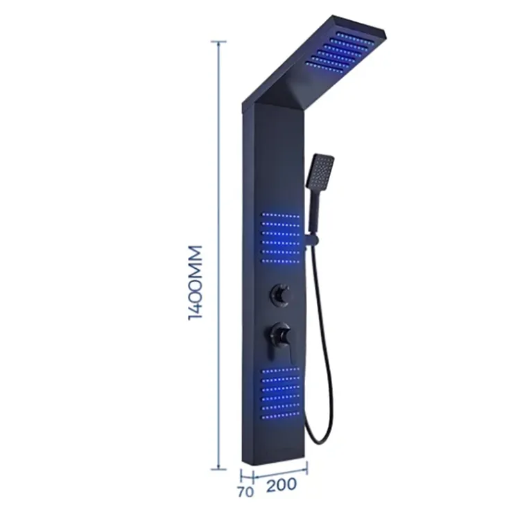Sistema de ducha LED negro termostático de lujo Baño Techo Niebla Lluvia Cascada Ducha Combo conjunto con chorros de pulverización