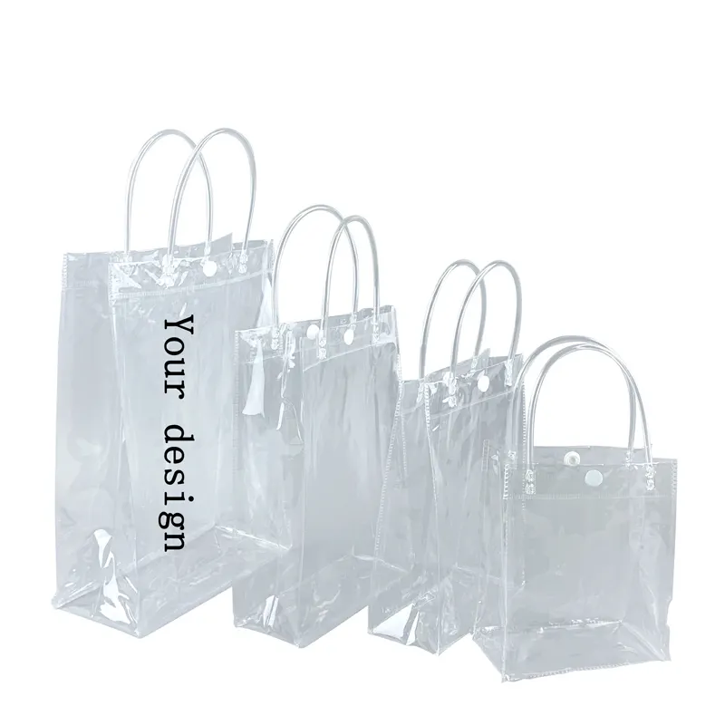 Soffio Logo personalizzato stampato trasparente in PVC borse per il trucco alla moda stile Tote con cerniera all'ingrosso a buon mercato Stand up Packaging cosmetico
