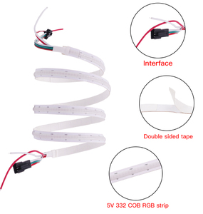 แถบไฟ LED เปลี่ยนสีได้แบบ5M SK6812รอบ,แถบไฟ LED COB RGB DC5V 332LED ยืดหยุ่น COB RGB เทปสีความฝัน5V