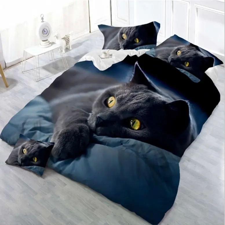ขายร้อน100% โพลีเอสเตอร์แมวสัตว์พิมพ์แผ่นผ้า//ชุด3D พิมพ์ชุดเครื่องนอน