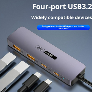 Alüminyum alaşım 4 port USB 10Gbps Hub ile USB Hub tipi C 3.2 Gen 2 Laptop için 3.2 usb hub PC bilgisayar
