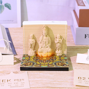Chinese Buddhism Bodhisattva 3D <strong>Memo</strong> Pad Desktop Decor Lighted Paper Cut Art <strong>Cube</strong> 3D <strong>Notes</strong> <strong>Block</strong> With Calendar Sheets - Product Image 3